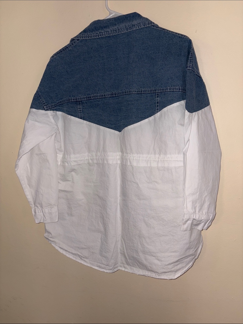 Denim-Trim White Colorblock Jacket - Picture 5 of 5